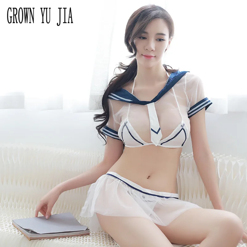 

Sexy perspective Gauze naval uniform set cosplay temptation Erotic Sailor uniforms skirt porno japanese lingerie sex play costum