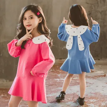 

Sweatshirt Dress Baby Girl Rabbit Dress 2020 New Spring Cute Rabbit Ears Collar Children's Clothing Casual Dot Dress for Girls