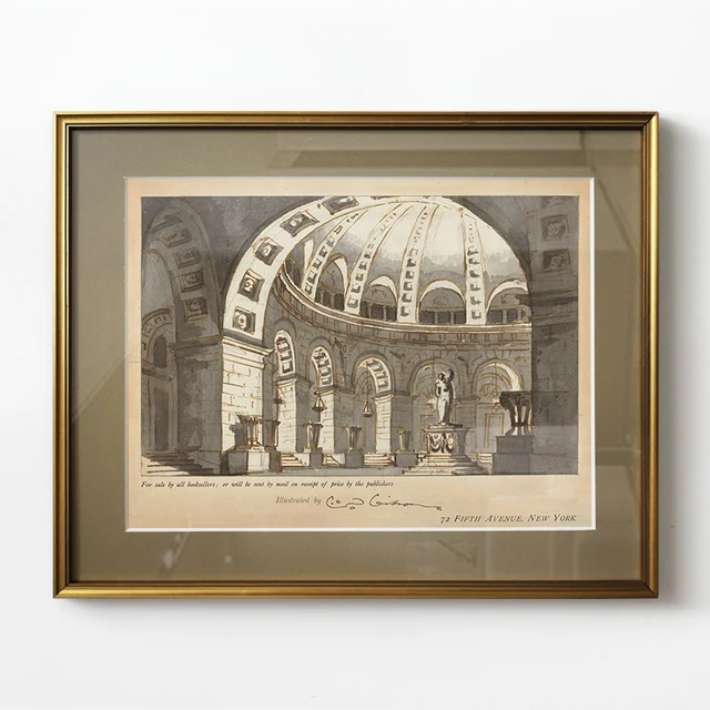 Hand-painted architectural decoration painting with gold frame  6