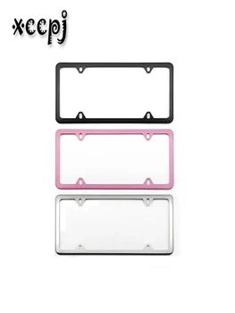 

XCCPJ 2Pcs License Plate Frame for Car Number Auto Number Plate Holder Universal Stainless Steel 4 Oval Holes Car Accessories