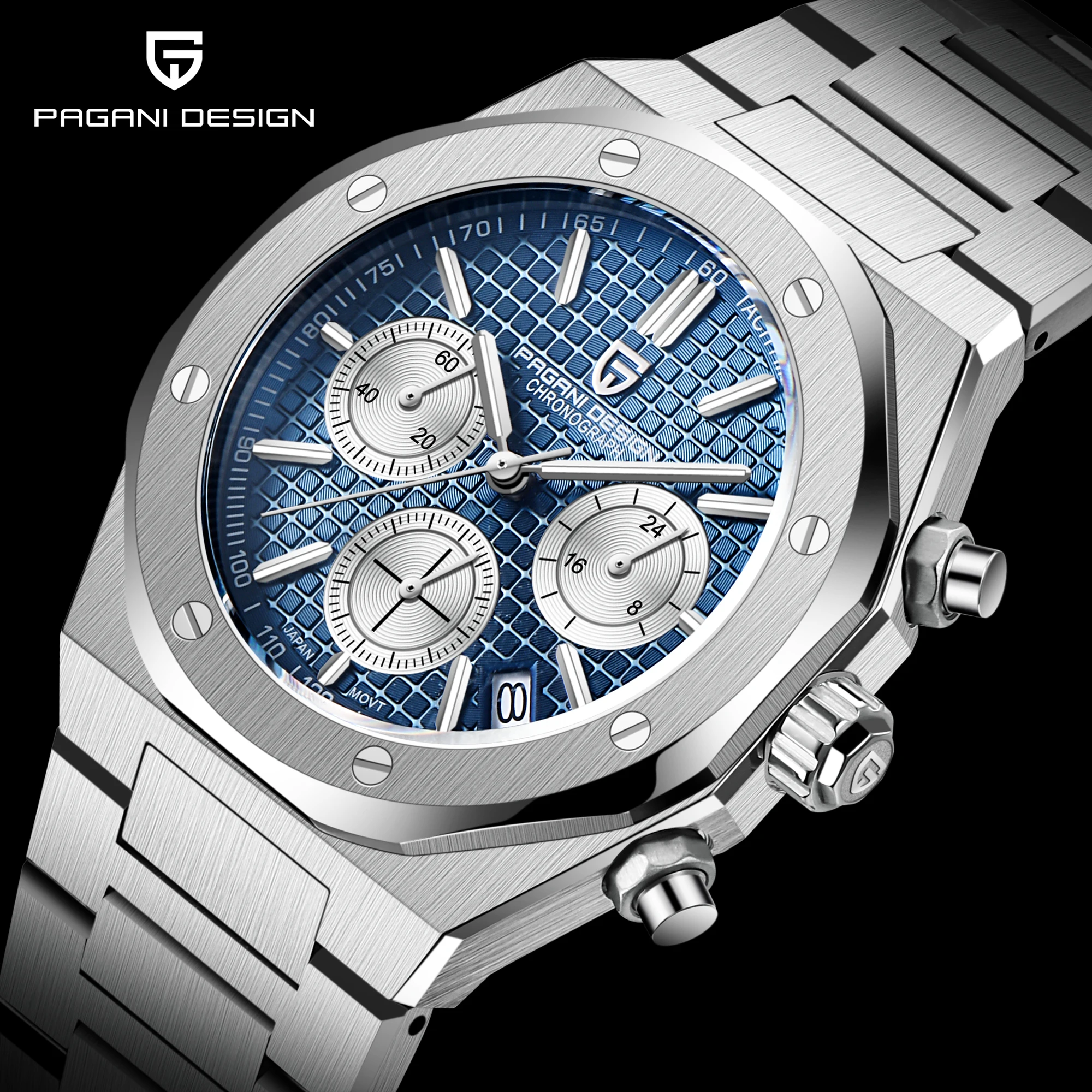 PAGANI Design-Montres à Quartz pour Homme, Acier Inoxydable Saphir, Chronographe existent, Marque Supérieure, 20Bar, Nouveau, 2024