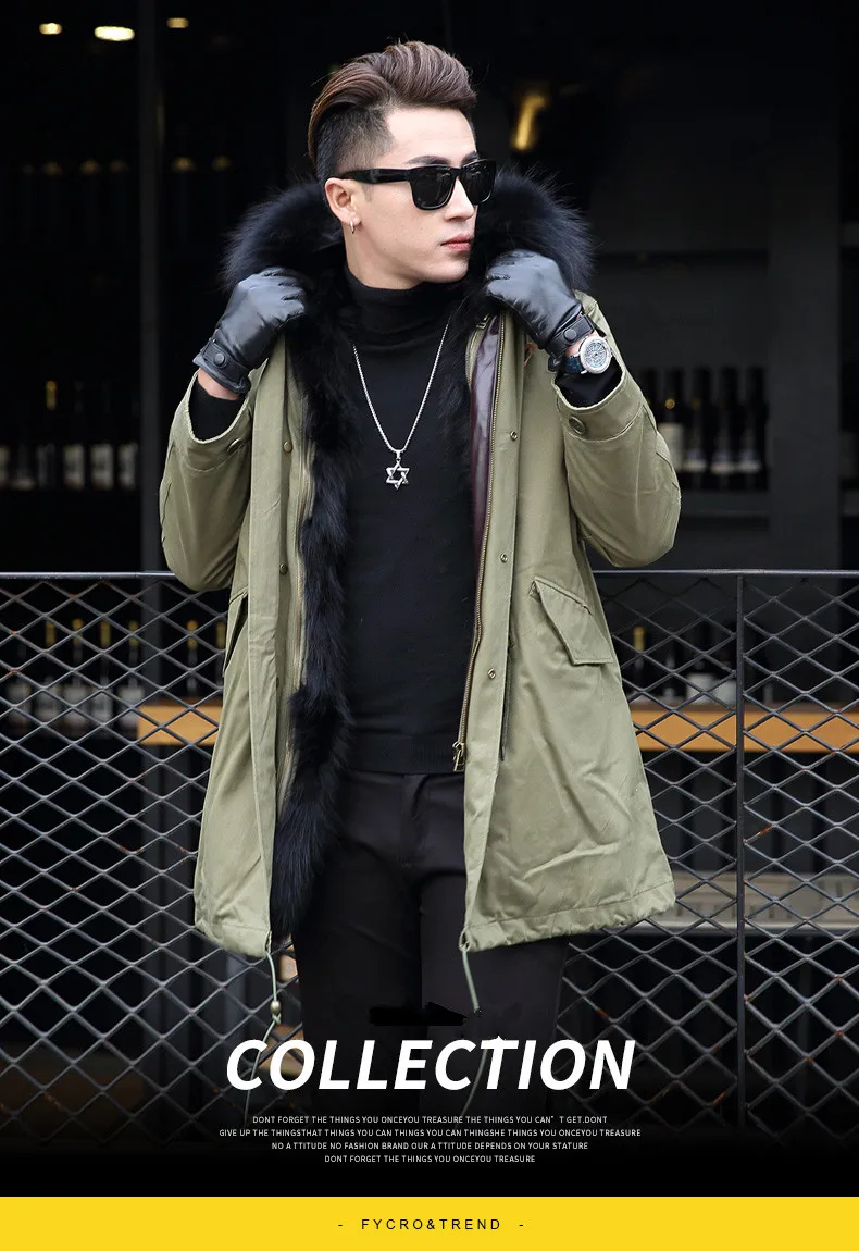 

Boollili Natural Raccoon Fur Coat Warm Winter Jacket Men Raccoon Fur Collar Warm Parka Men Clothes Men Long Coat