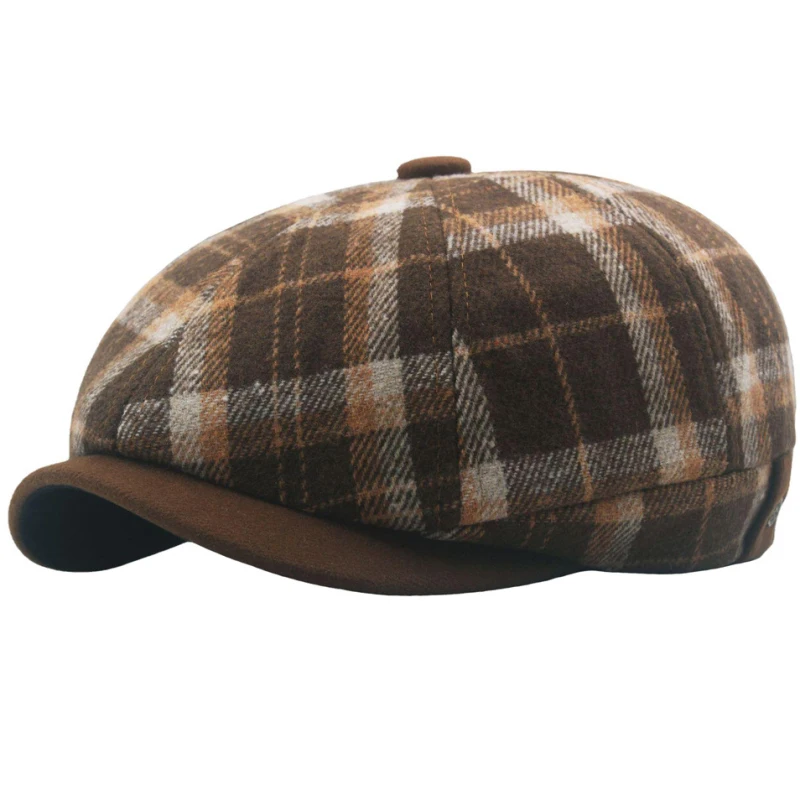 mens military beret hat HT3971 Berets Autumn Winter Hats for Men Women Vintage Plaid Octagonal Newsboy Cap Retro Artist Painter Wool Beret Hat Beret Cap mens military beret hat