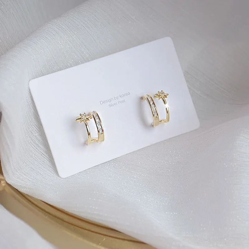 All-Match 14k Real Gold Star Earrings Fashion Popular Temperament Flash Exquisite Luxury Jewelry Shine Daily Minimalist Earrings - Image 4