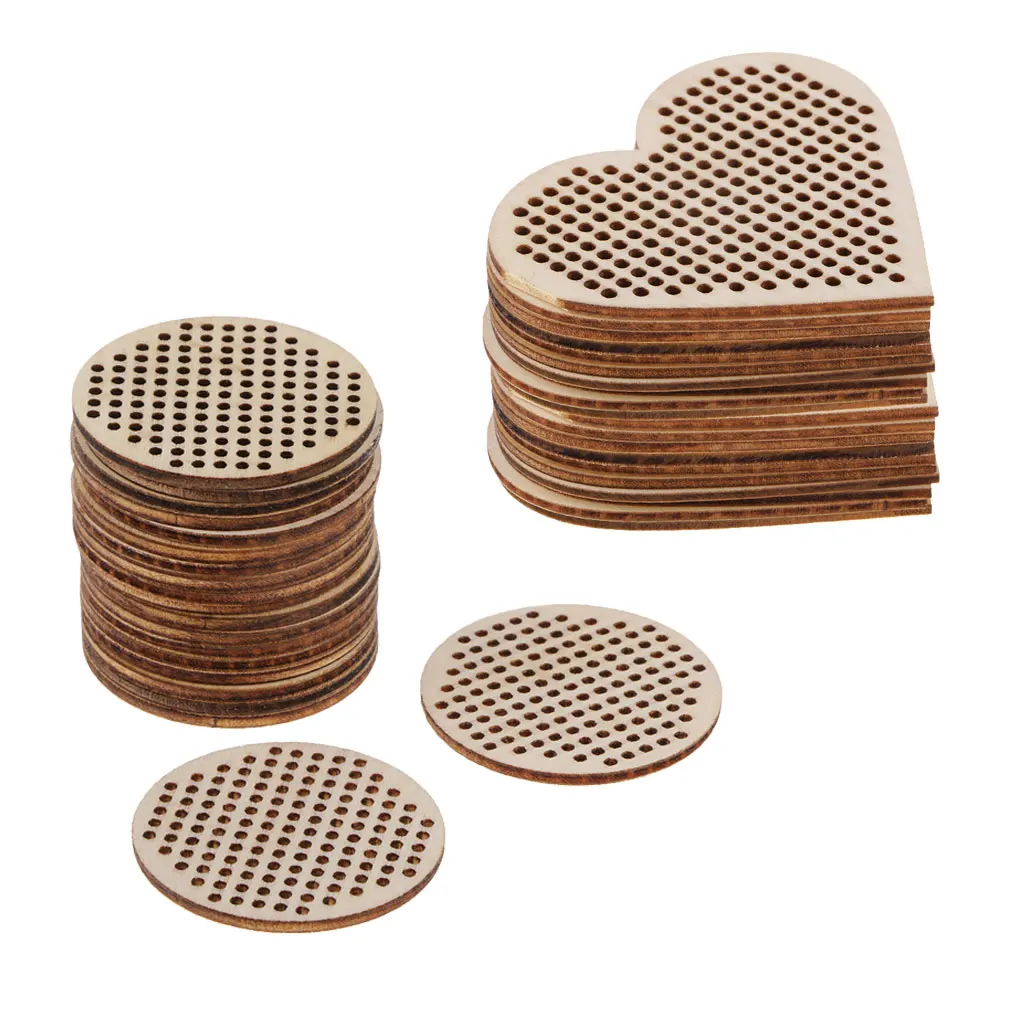 40 PCS Wood Shapes Blank Pendant Charms For Counted Cross Stitch Kit Multi-hole Fashion Jewelry