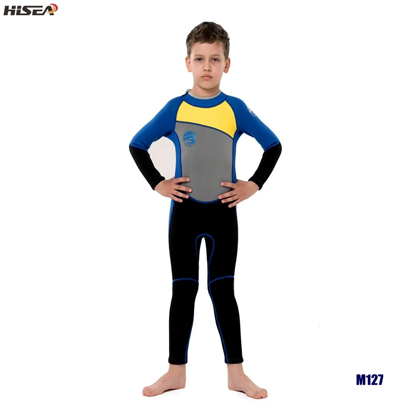 Hisea Kids 2,5 мм теплые неопреновые гидрокостюмы SCR детский плавательный эластичный Дайвинг костюм Мальчики Девочки Рашгард для серфинга пляжная игра - Цвет: M127