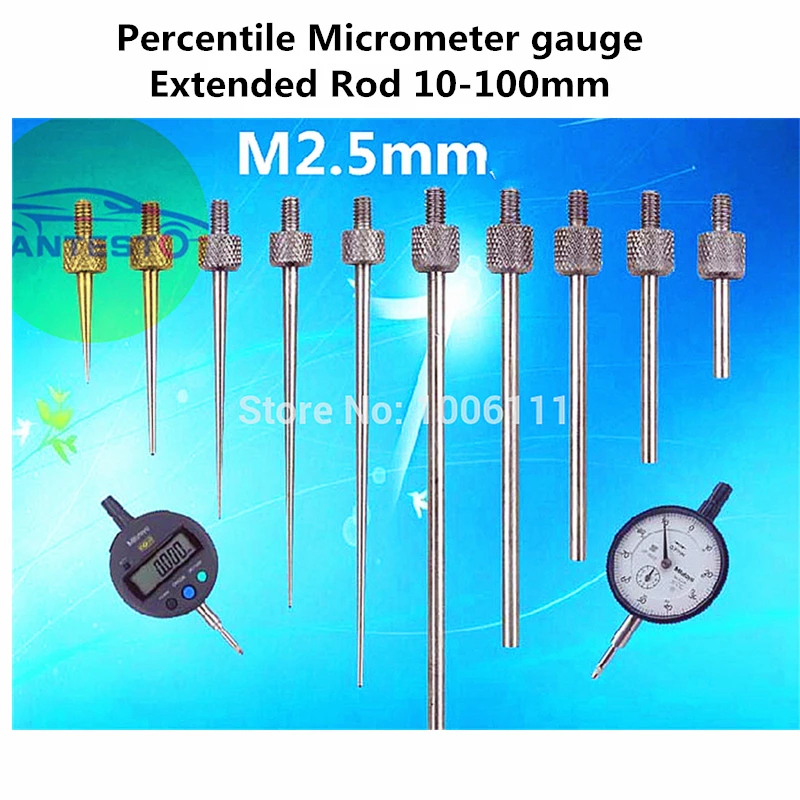 Percentile Micrometer Gauge Extended Rod 10-100mm, Lengthen Testing Needle M2.5 Connect