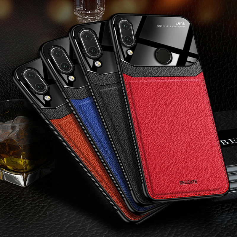 I coque чехол для Xiaomi Redmi Note 7 Pro Note7 на кожаном зеркальном стекле Силиконовый