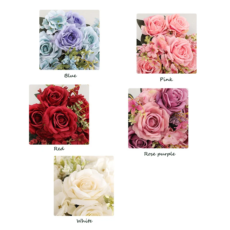 JAROWN 50cm Rose Hydrangea Silk Bouquet Artificial Flowers 13 Heads Bride Wedding DIY Flower Arrangement Home Decoration Fake Flowers Faux (15)