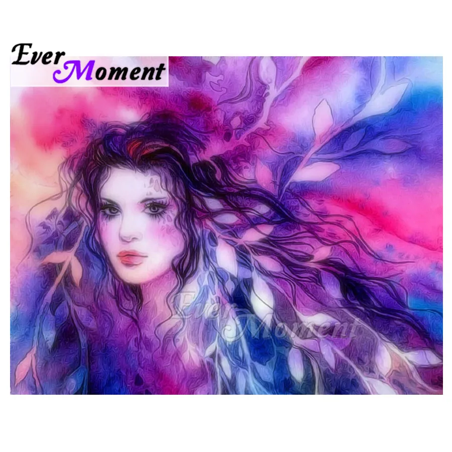 Алмазная живопись Ever Moment, фиолетовые волосы, ручная работа, полностью квадратная мозаика, стразы, алмазная вышивка, украшение для дома ASF1909