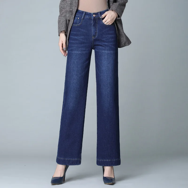 Navy blue Boyfriend, теплые джинсы для женщин, повседневные, широкие, синие, с высокой талией, джинсы плюс бархат, джинсовые штаны, брюки, свободные, зимние джинсы, Mujer - Цвет: Navy blue