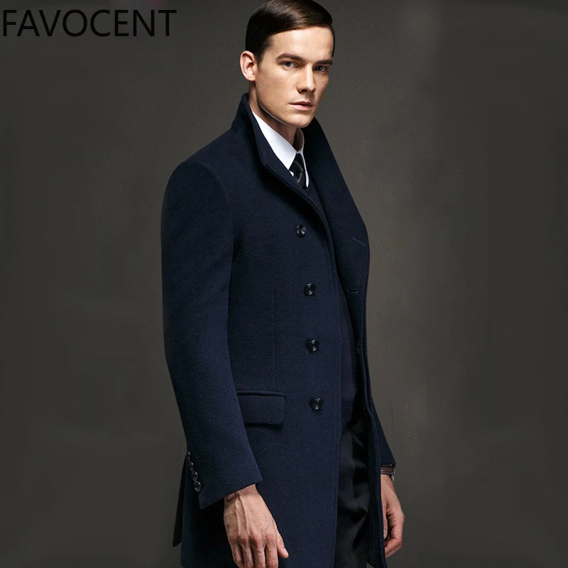 Высококачественное шерстяное пальто, мужская длинная куртка, утолщенное пальто, мужское зимнее шерстяное мужское пальто, модное мужское пальто-Тренч, куртка