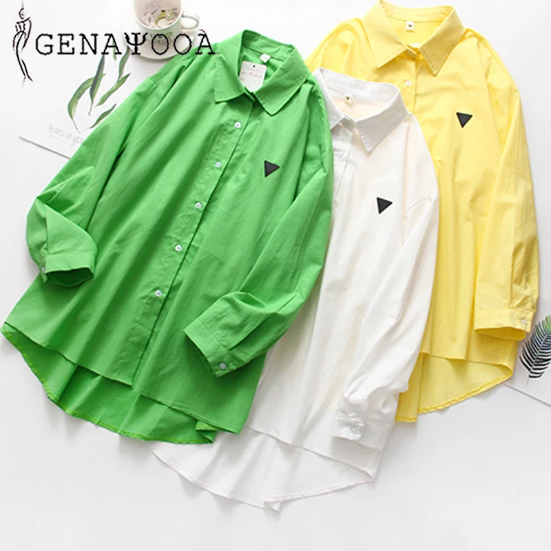 

Genayooa High Quality Women Shirts White Long Sleeve Cotton Streetwear Blouse Female Korean Style Women Tops And Blouses 2019