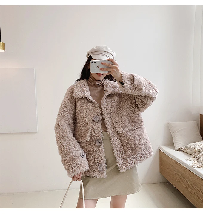 tcyeek Sheep Shearling Real Fur Coat Winter Jacket Women Wool Coats and Jackets Women Clothes Korean Long Jacket W2135