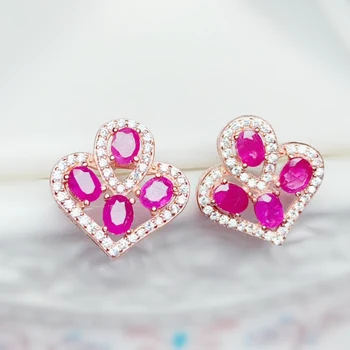 

Per jewelry Natural real ruby flower style stud earring 0.35ct*8pcs gemstone 925 sterling silver Fine jewelry T2032610