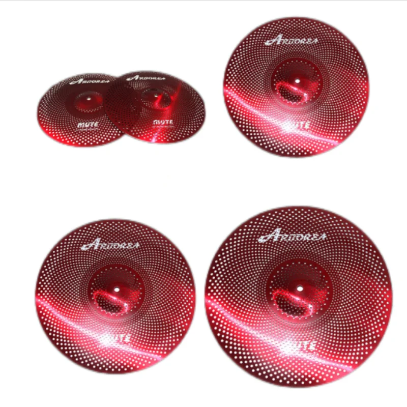Arborea Red Low Volume Cymbal Set 14"Hi-Hat+16" Crash+18" Crash+20" Ride +Bag for Practice