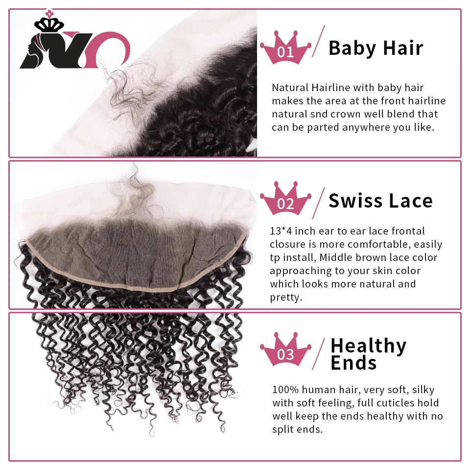 NY Kinky Curly Bundles With Frontal Indian 3 Bundles Weave With 13*4 Lace Closure Natural Color Non-Remy Human Hair Extension