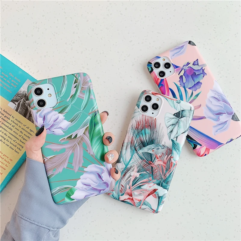 elegant Flowers Phone Case for Iphone 11 Pro Max X Xr XsMax 7 8Plus Colorful Glitter Soft IMD Smooth Silicon Back Cover | Мобильные