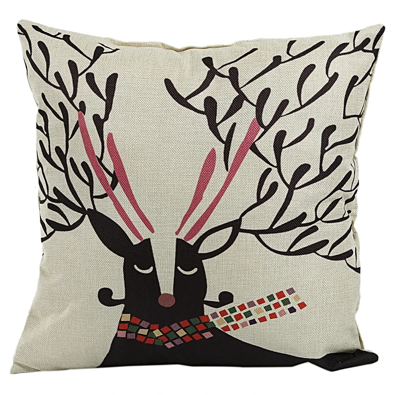 Christmas Elk Pattern Square Decorative Linen Pillowcases Throw Pillow Case Cushion Cover 18 X 18 inch Christmas Gifts Decoratio