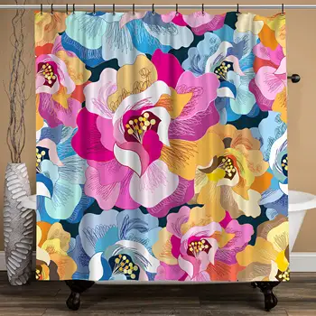 

Space Japanese The Great Wave Painting Artistic Blue Shower Curtain The Great Wave Off Kanagawa Waterproof Fabric Shower Curtain