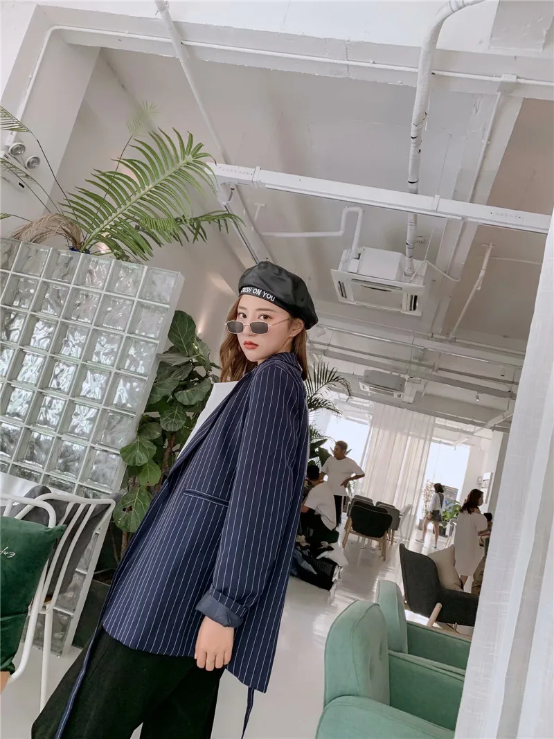 

2019 Europe And America Autumn New Style Loose-Fit Slimming Mixed Colors Cool Non-symmetrical Suit Stripes Joint Suit Women's