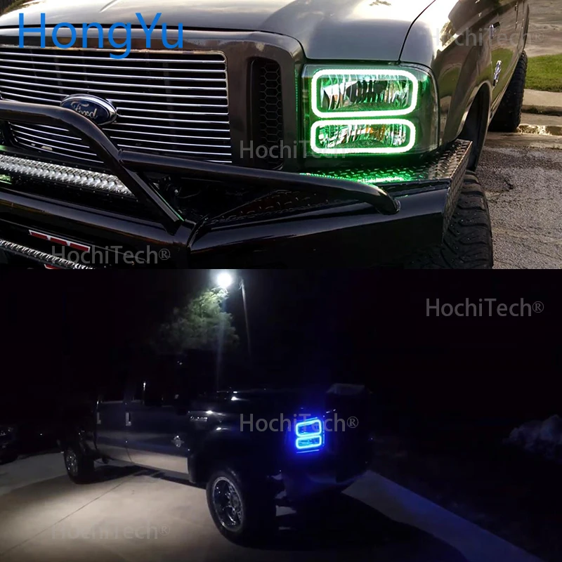 Для Ford F-250 2005-2007 Angel Eye Halo кольца последняя фара многоцветный RGB светодиодный ангельские глазки Halo Кольцо глаз DRL пульт дистанционного управления