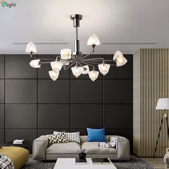 

Modern Ice Cube Glass Led Chandeliers Lighting Living Room Led Pendant Chandelier Lights Dining Room Metal Hanging Lamp Fixtures