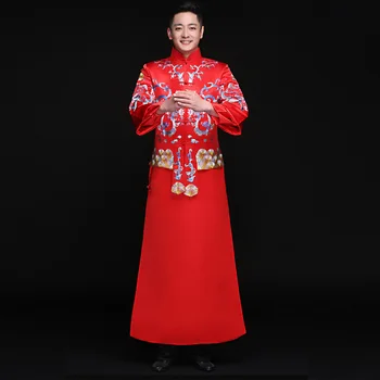 

Men Dragon Costume SuZhou Embroidery Chinese Style Oriental Bridegroom Wedding Jacket+Gown Suit Toast Clothing Marriage Suit