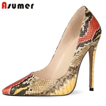 

ASUMER 2020 plus size 34-45 single shoes women pumps snake pointed toe spring summer fashion sexy high heel prom shoes woman