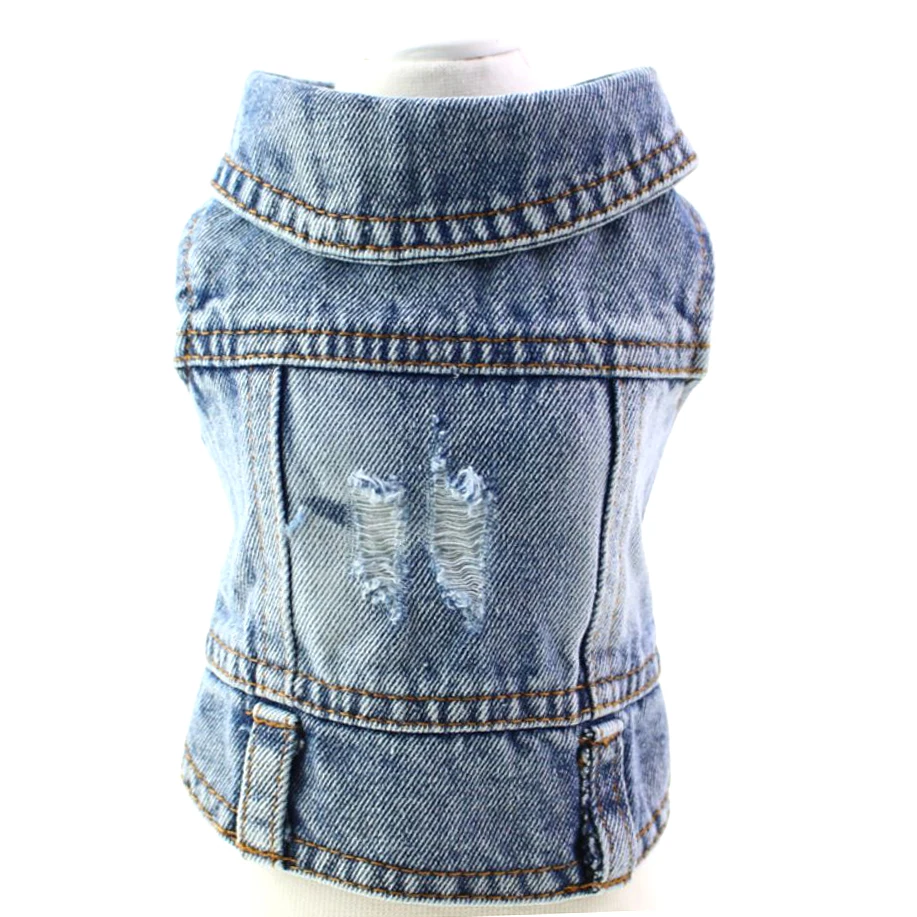 Chaqueta vaquera para perro mascota, chaleco de agujeros, ropa para cachorro, 6 tamaños, 4 colores