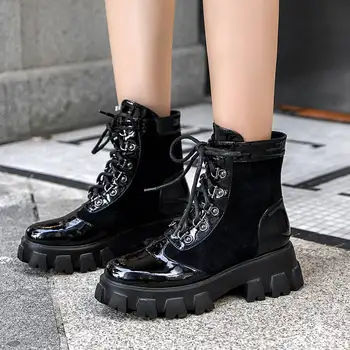 

SaraIris Brand Genuine Leather Platform Lace Up Chunky Heel Boots Fashion Winter Boots Women Stylish Cool Shoes Woman