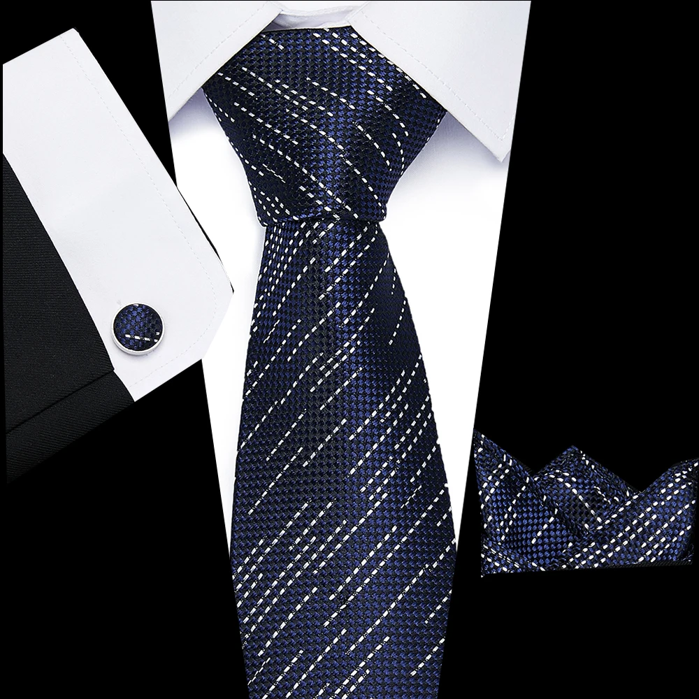 Мужской галстук 8 см шелк жаккард тканый высокое качество галстук носовой платок Запонки Наборы для официальных свадеб бизнес - Цвет: S117