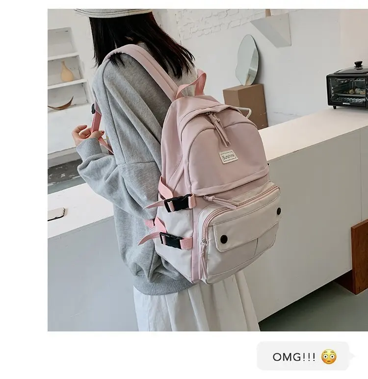 Stitching Contrast Women's Backpack Fashion Harajuku Cute Student Canvas School Bag Kawaii Girl Casual Travel Backpack Female