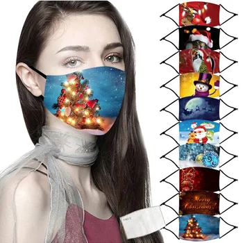 

1PCS Adult Mascarilla Christmas Print mask for face mouth reusable Washable Breathable Face Mask +1PC Filter Earloop mondmasker