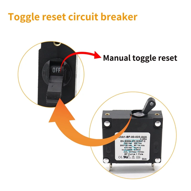 Black Toggle Reset Circuit Breaker Magnetic Switch Ac/Dc Current Overload Protector Rear Mounting With M3 Screws