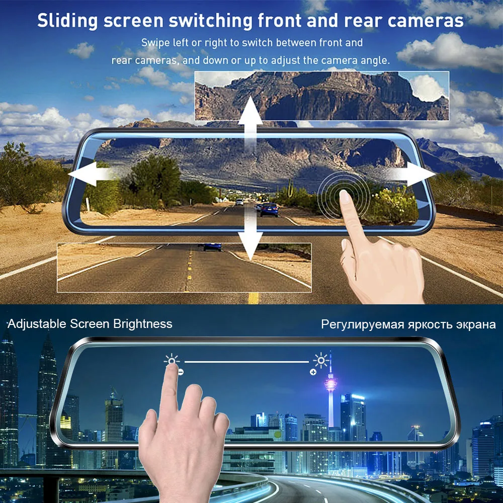 HGDO H30 1" камера с зеркалом заднего вида, Автомобильный видеорегистратор Full HD, видеорегистратор с сенсорным экраном 1080 P, видеорегистратор с двумя объективами, автомагнитофон