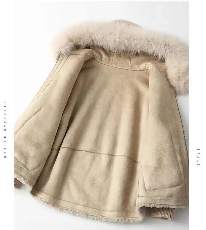 Пальто из натурального меха лисы с капюшоном, шерстяная куртка, осенне-зимнее пальто, женская одежда, Корейская винтажная овечья шерсть, замшевая подкладка, T3506