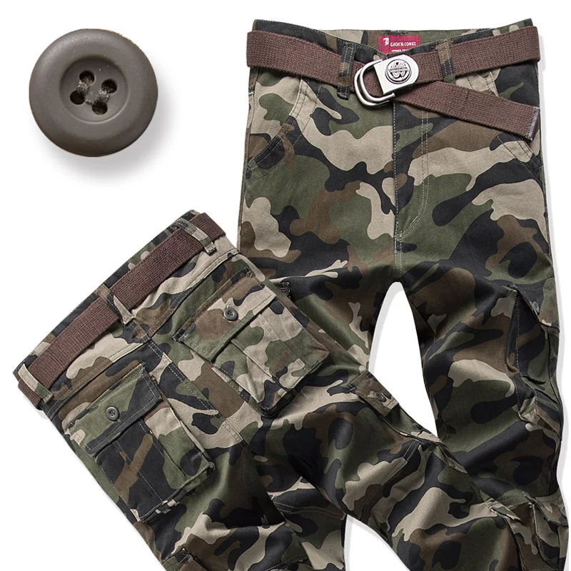Green camouflage Мужские брюки с несколькими карманами, чистый хлопок, комбинезоны, брюки, свободные брюки, мужские камуфляжные военные повседневные мужские брюки большого размера плюс - Цвет: Green camouflage