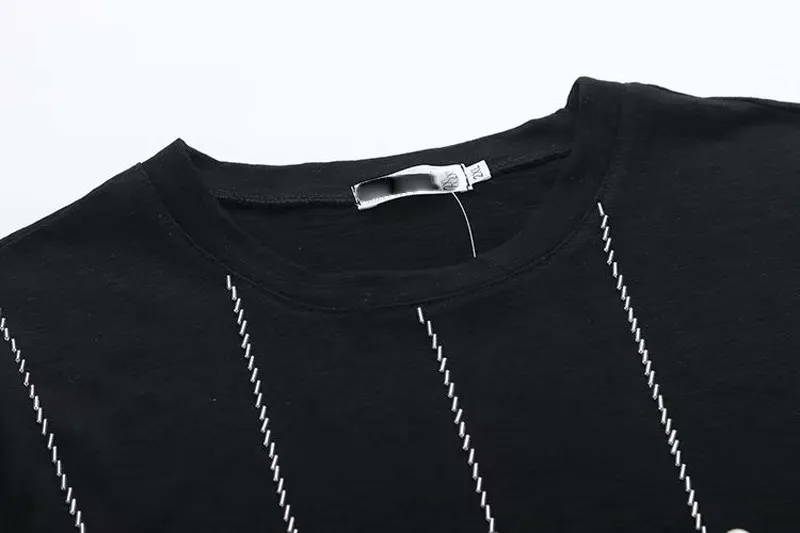 Модная женская летняя футболка с бисером и звездами, Повседневная однотонная свободная футболка с коротким рукавом и круглым вырезом, хлопковые топы