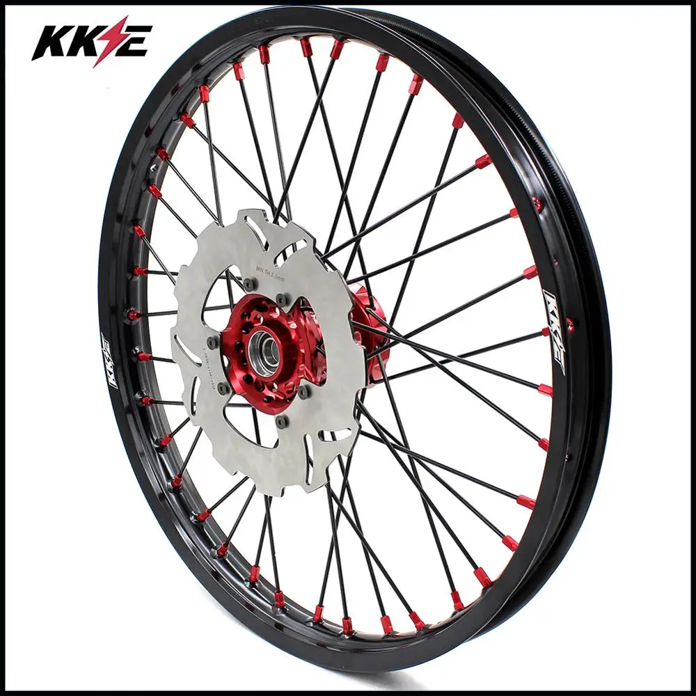 KKE 21/18 эндуро колеса Набор для HONDA CRF250R 04-13 CRF450R 02-12 красный ниппель черный спиц диски