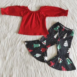 New Design Baby Girls Boutique Clothes Wholesale Children`s Clothing Christmas Kids Designer Clothes Girls Bell Bottom Outfits