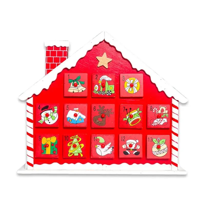 

Christmas Wooden House Countdown Advent Calendar 24 Drawers Candy Gift Holder