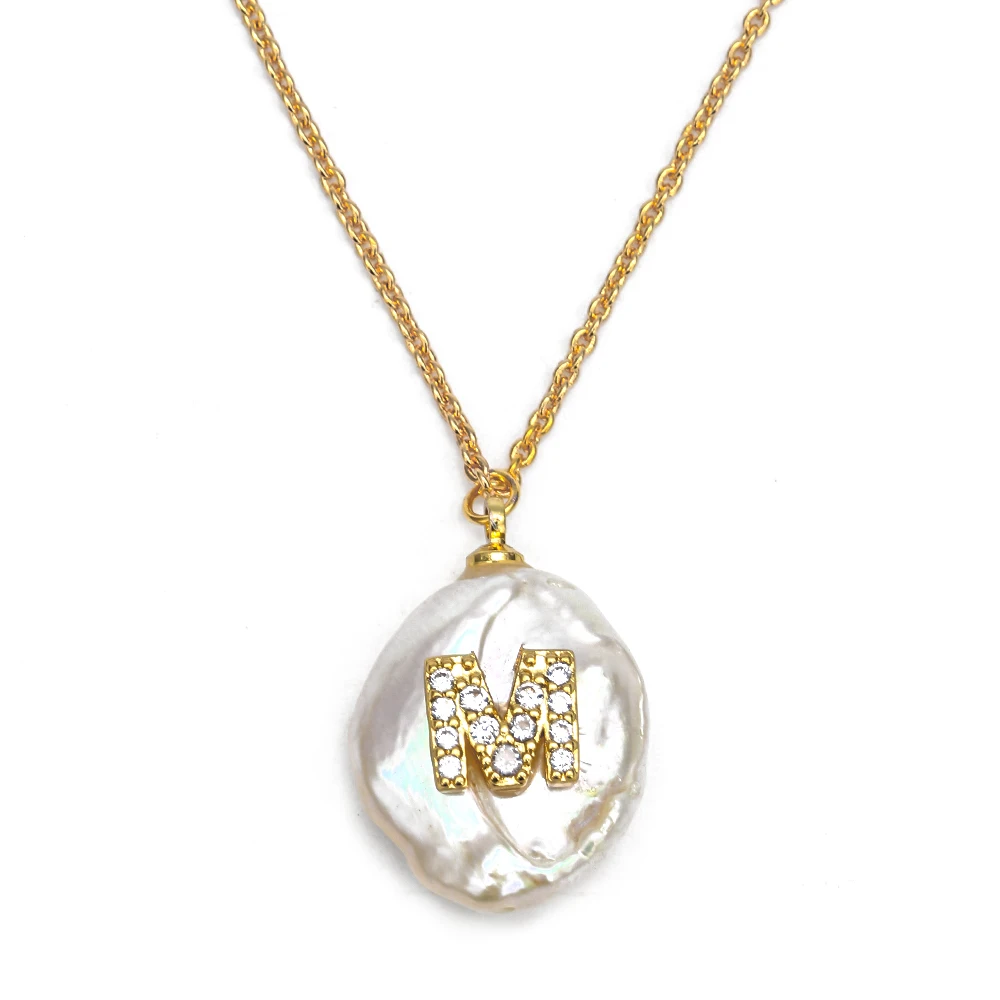M Lucky Eye 26 письмо жемчужное ожерелье, подвеска из золота цвет цепи начальный CZ Алфавит Подвеска Ожерелье бижутерия для женщин Женский EY6469 - Окраска металла: M