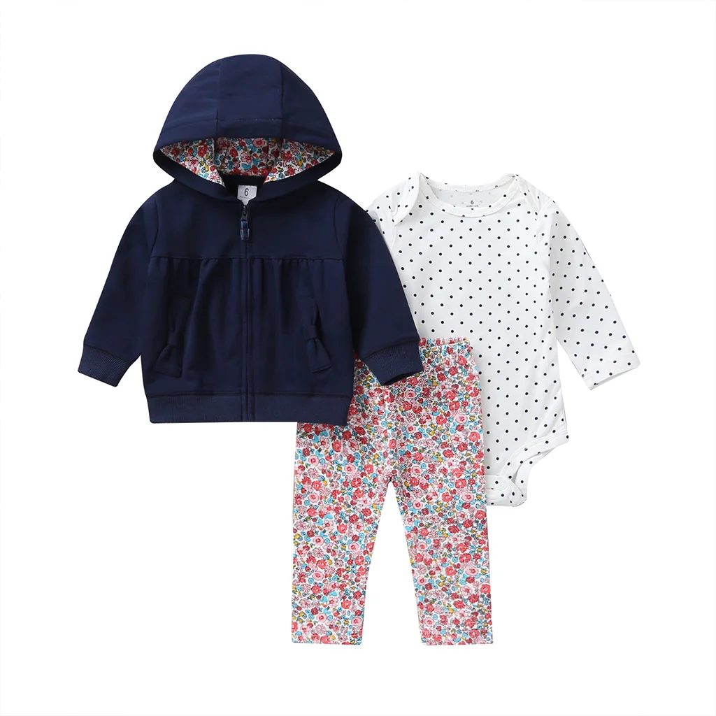 Baby Girl Clothes Set 2021 Fall Long Sleeve Zipper Cartoon Jacket+Romper+Pant Newborn Boy Outfit 6-24M vintage Baby Clothing Set