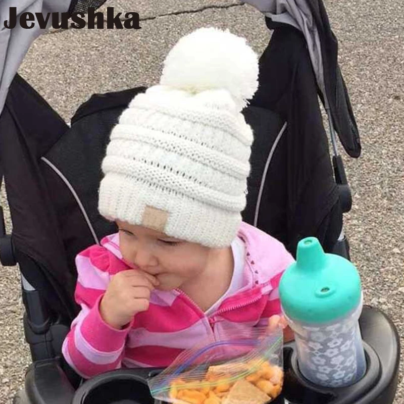Зимние детские шляпы, детские шапки с помпонами для мальчиков и девочек, детские трикотажные лыжные шапочки HT19023