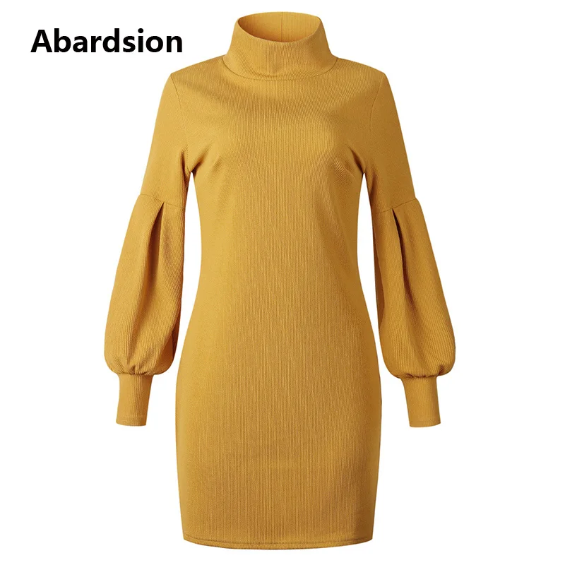 Cena Abardsion kobiety sweter sukienka jesień zima ubrania 2019 kobiet dorywczo luźne różowy Puff z długim rękawem golfem sukienki z dzianiny