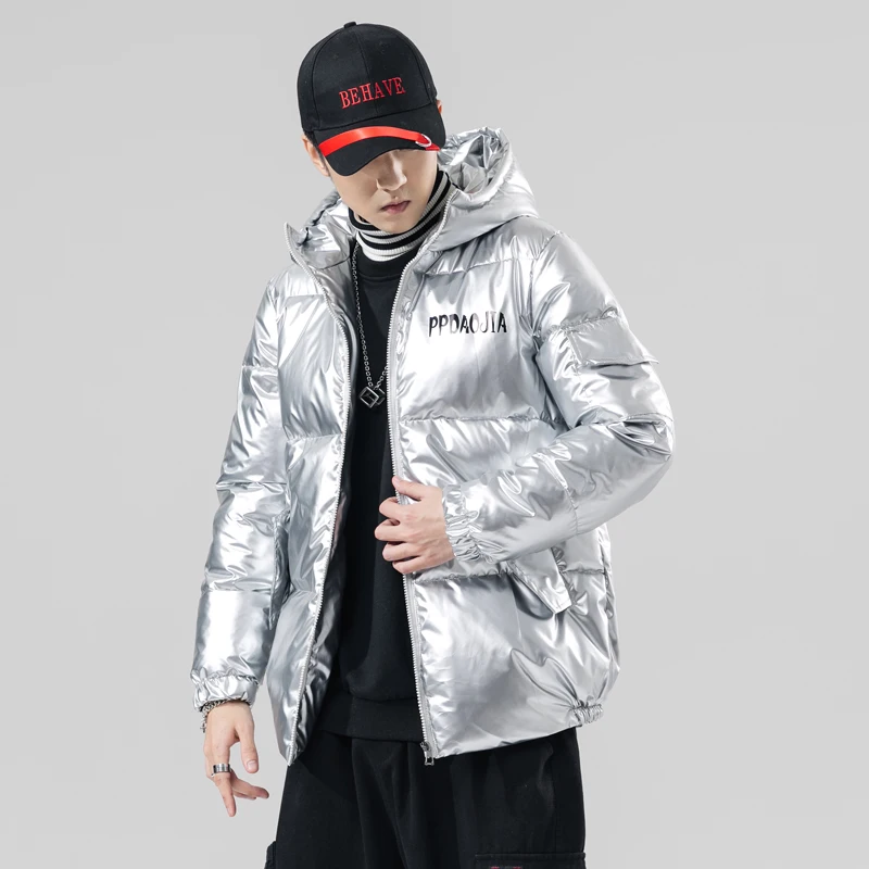 

New Arrival Winter Man Hooded Coat Bright Color Printing Men's Coats Keep Warm Black Blue Gray M-5XL Winter Clothes Men
