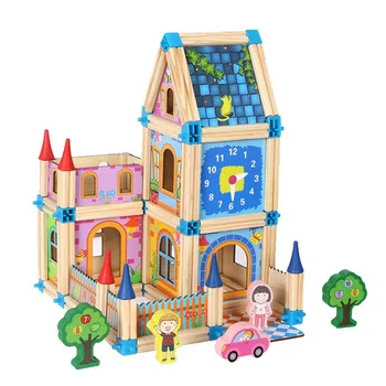 

128pcs Wooden Construction Building Model Building Blocks Children's Intelligence Building Block Toy Wood Block Gift For Kid