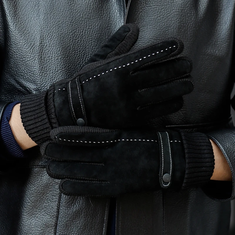 Кожаные перчатки мужские зимние для верховой езды холодные теплые мягкие и бархатные с сенсорным экраном на открытом воздухе для вождения мотоцикла хлопковые зимние - Цвет: Армейский зеленый