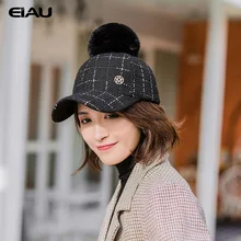 Женская бейсбольная кепка с меховым помпоном, клетчатая шапка для модных девушек, Осенние Теплые шляпки, регулируемая бейсболка, Женская Бейсболка s